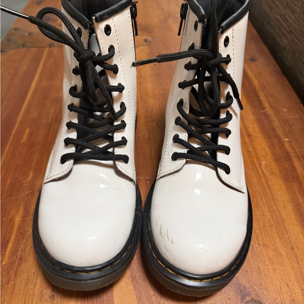 Girls Doc Martens White Lace-Up Combat Boots